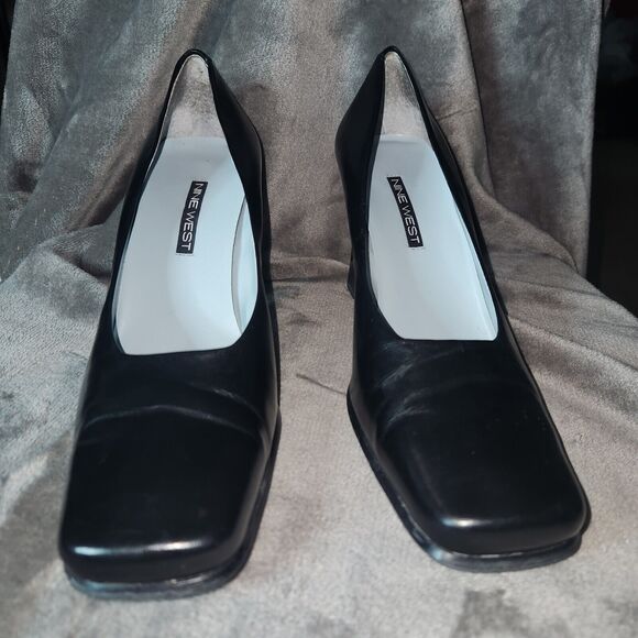 Y2K Nine West No-Aragon2 Leather Black Womens 10M Chunky Block Heel Square Toe - Picture 2 of 9